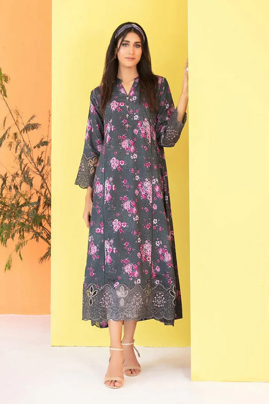 FEZA | EMBROIDERED & PRINTED STAPLE MAXI DRESS | D-5631