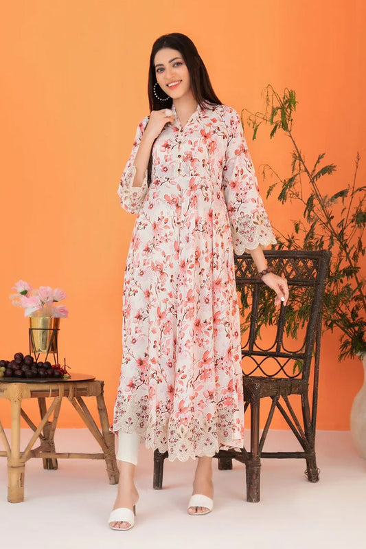 FEZA | EMBROIDERED & PRINTED STAPLE MAXI DRESS | D-5635