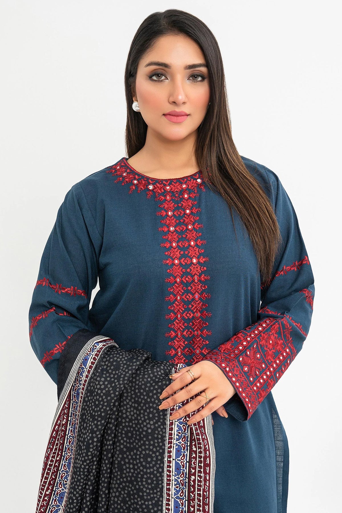 2 PIECE | EMBROIDERED KHADDAR SHIRT & DUPATTA - ALZENAP8525SU - XS