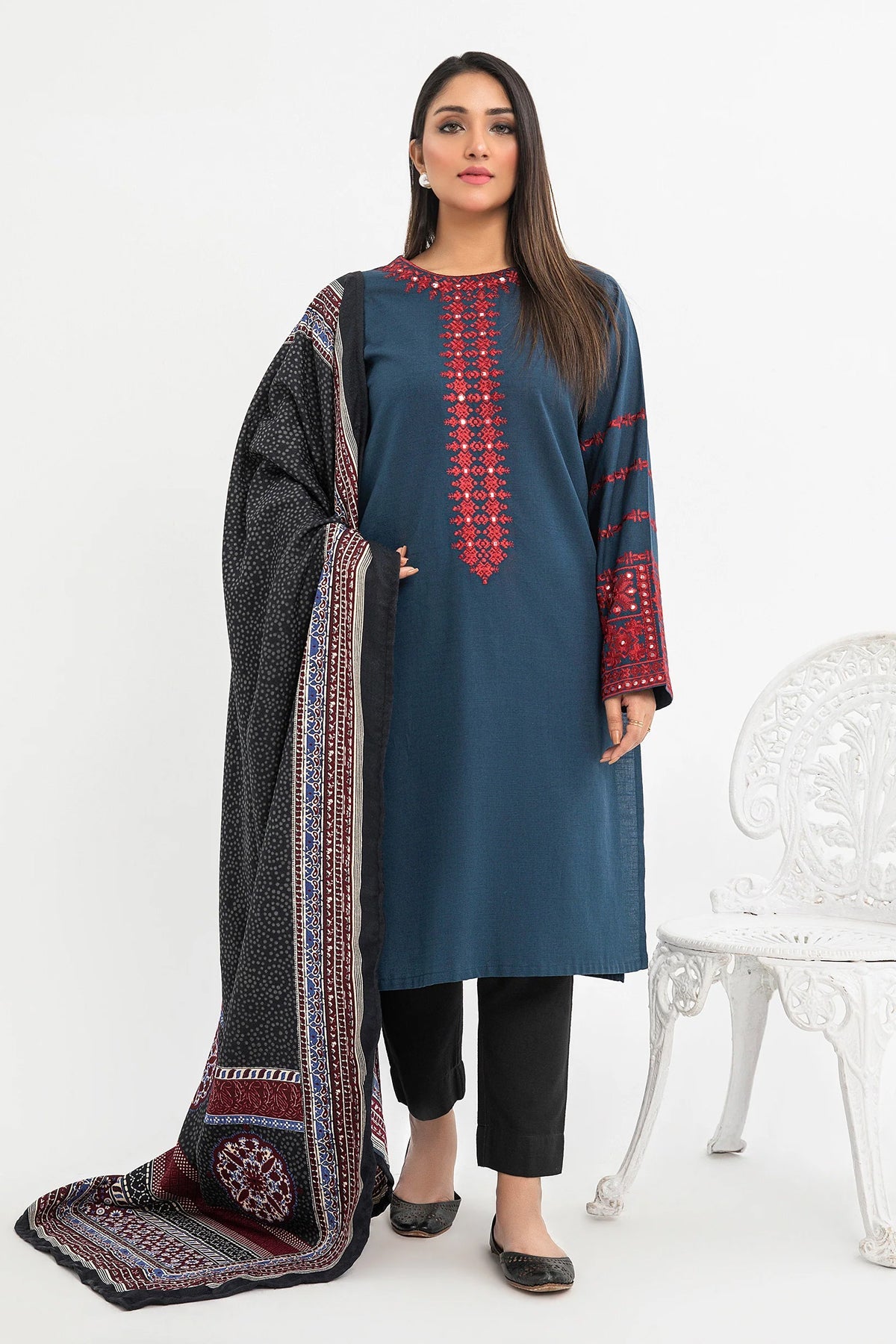 2 PIECE | EMBROIDERED KHADDAR SHIRT & DUPATTA - ALZENAP8525SU - XS