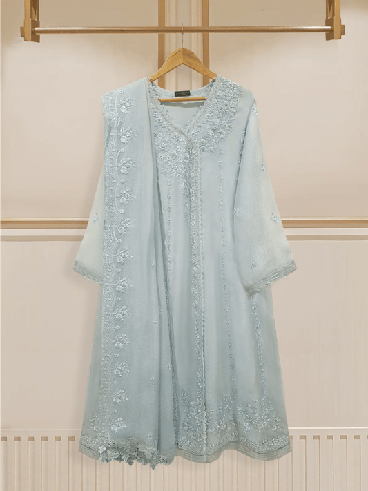 2 PIECE | EMBROIDERED PURE COTTON NET SHIRT & DUPATTA - ALZENAS108059_0XS_IBL