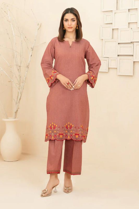 2 PIECE | HUDA | EMBROIDERED COTTON SUIT - ALZENATK_D - 5421_S