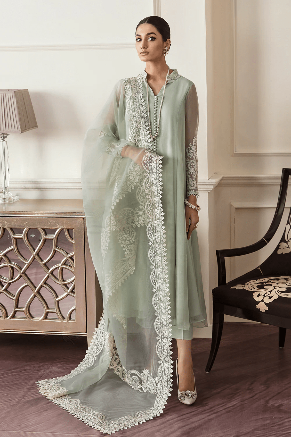 3 PIECE | EMBROIDERED CHIFFON SUIT - ALZENABQU - PR756 - XS