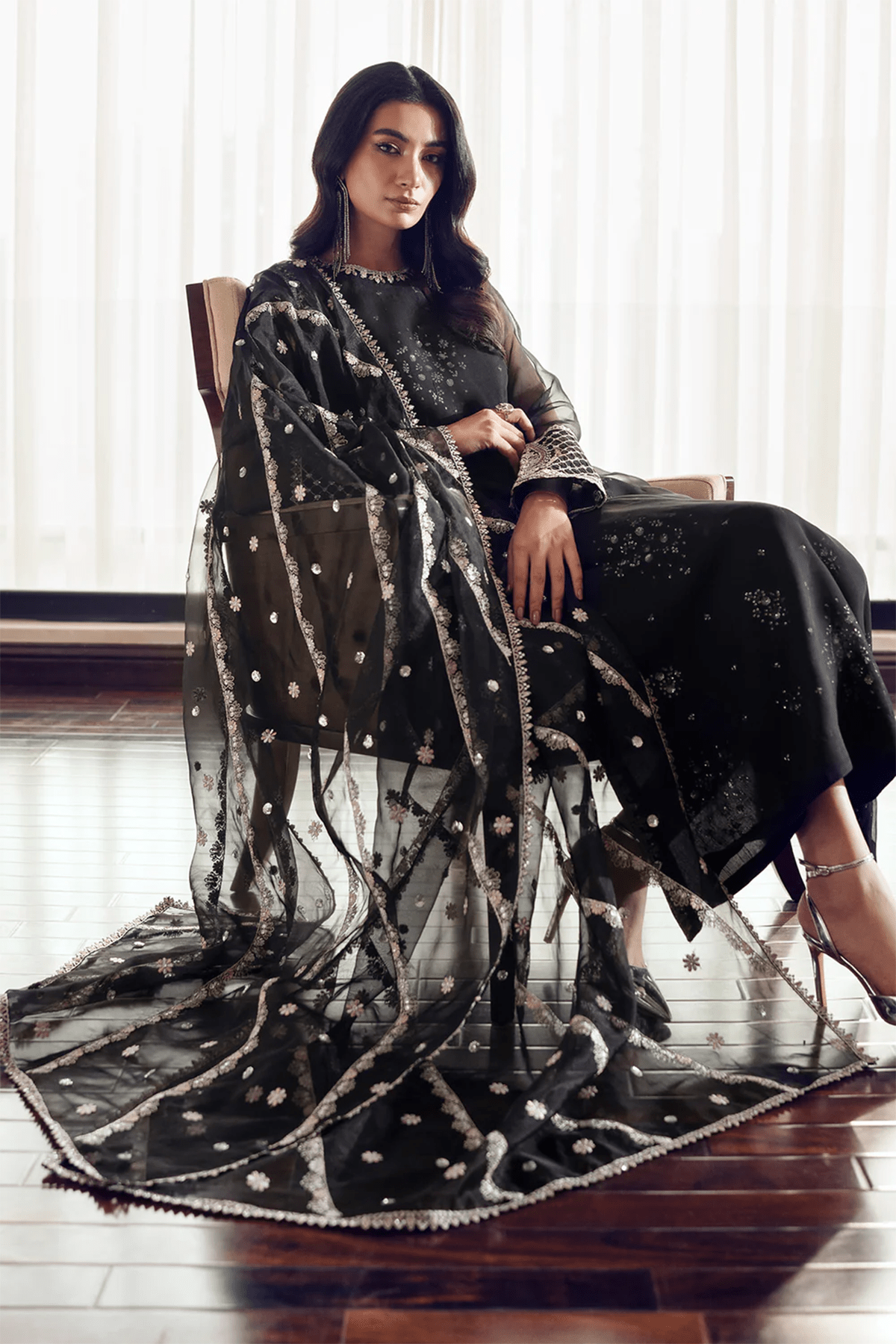 3 PIECE | EMBROIDERED CHIFFON SUIT - ALZENABQU - PR - 890 - XS