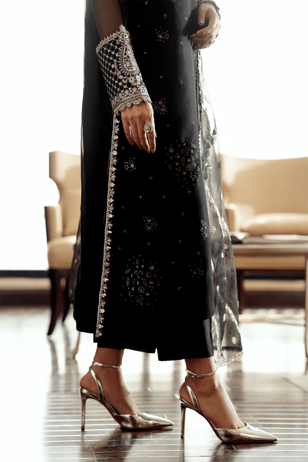 3 PIECE | EMBROIDERED CHIFFON SUIT - ALZENABQU - PR - 890 - XS
