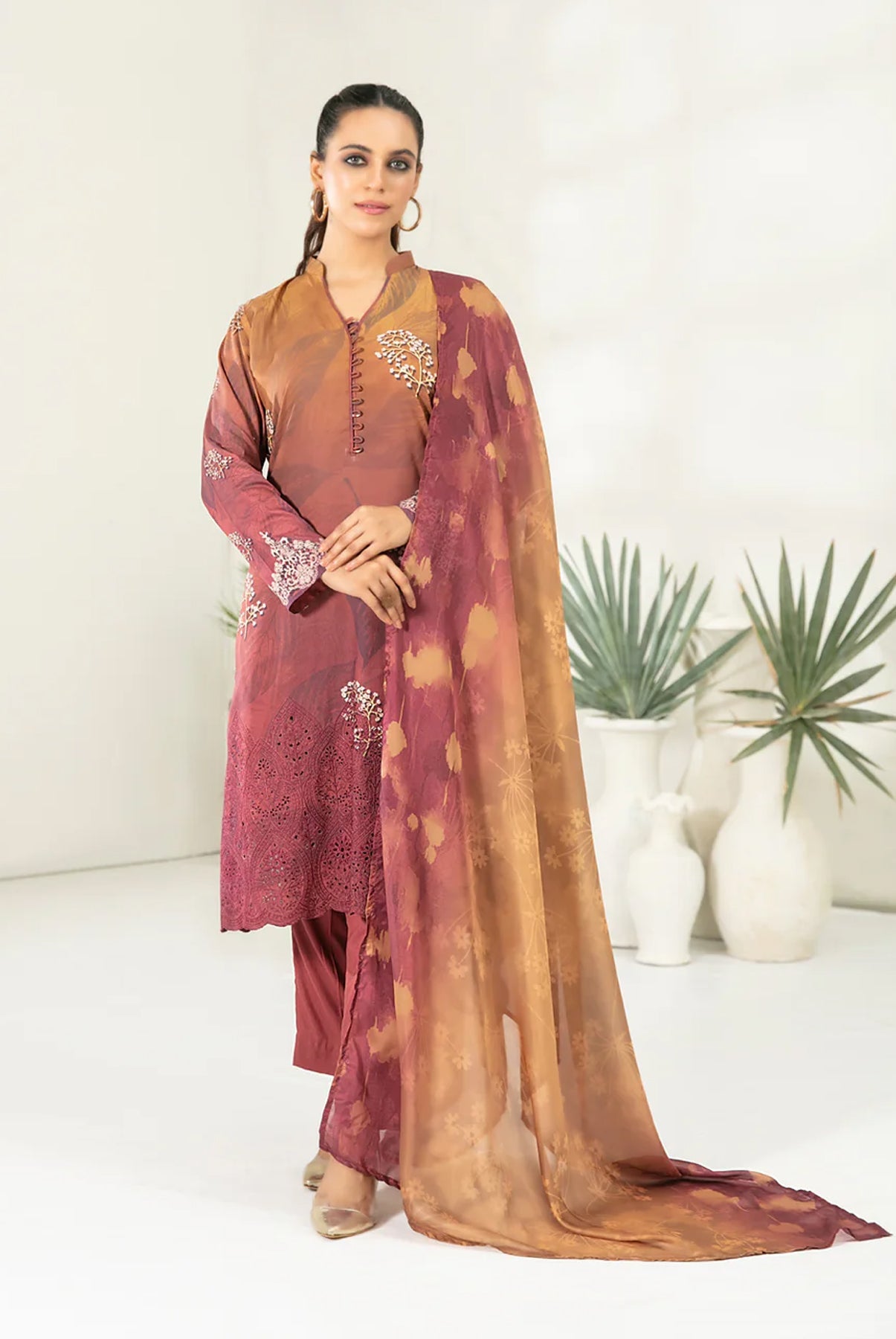 3 PIECE | FASHA | EMBROIDERED VISCOSE SUIT - ALZENATawakkal_Fasha_D - 3683_S