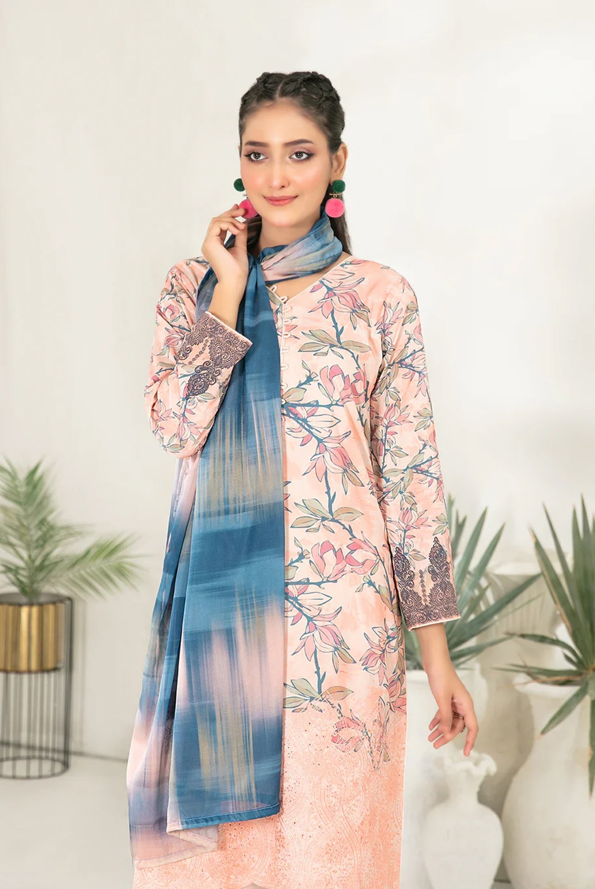 3 PIECE | FASHA | EMBROIDERED VISCOSE SUIT - ALZENATawakkal_Fasha_D - 3681_S
