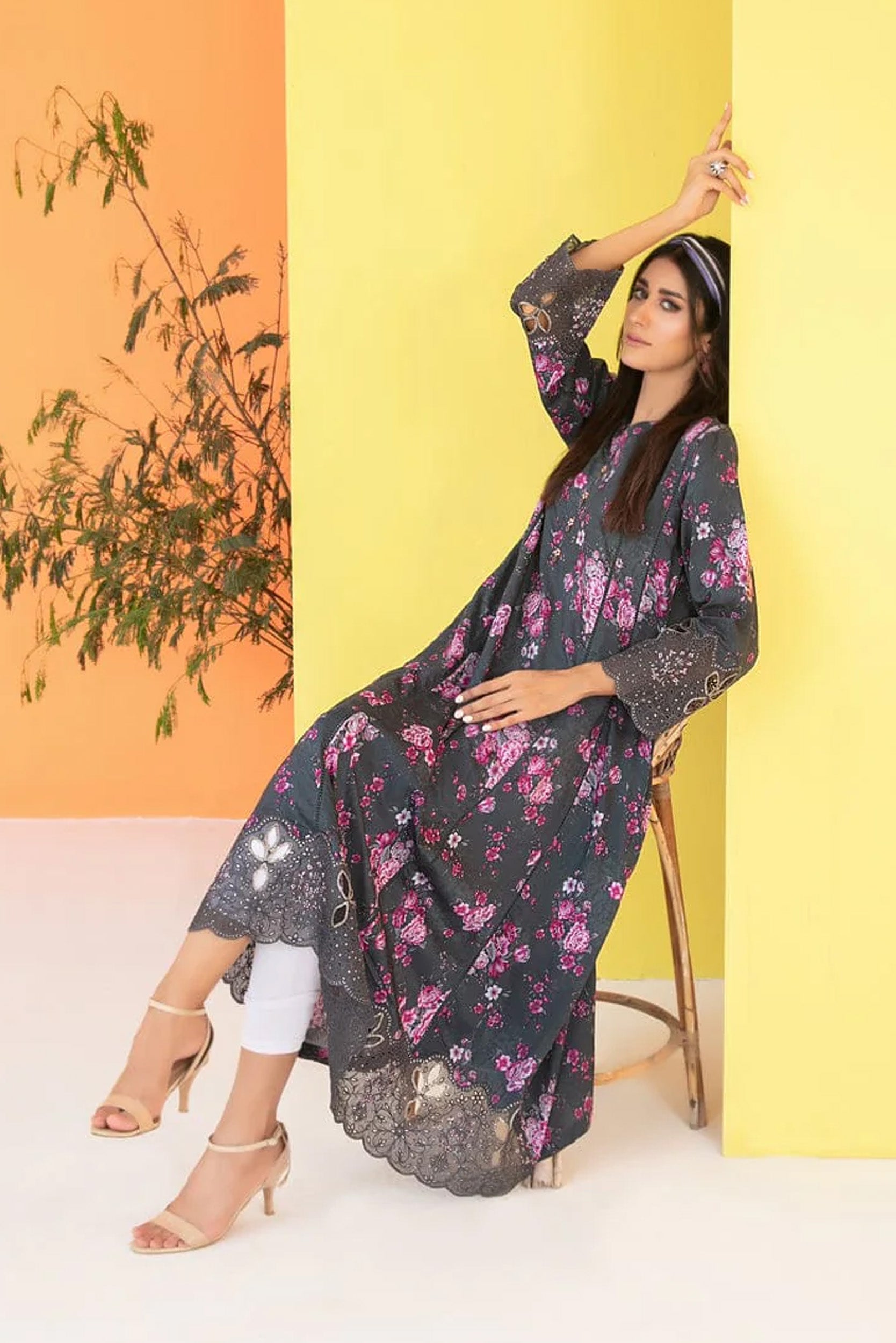 FEZA | EMBROIDERED & PRINTED STAPLE MAXI DRESS | D-5631