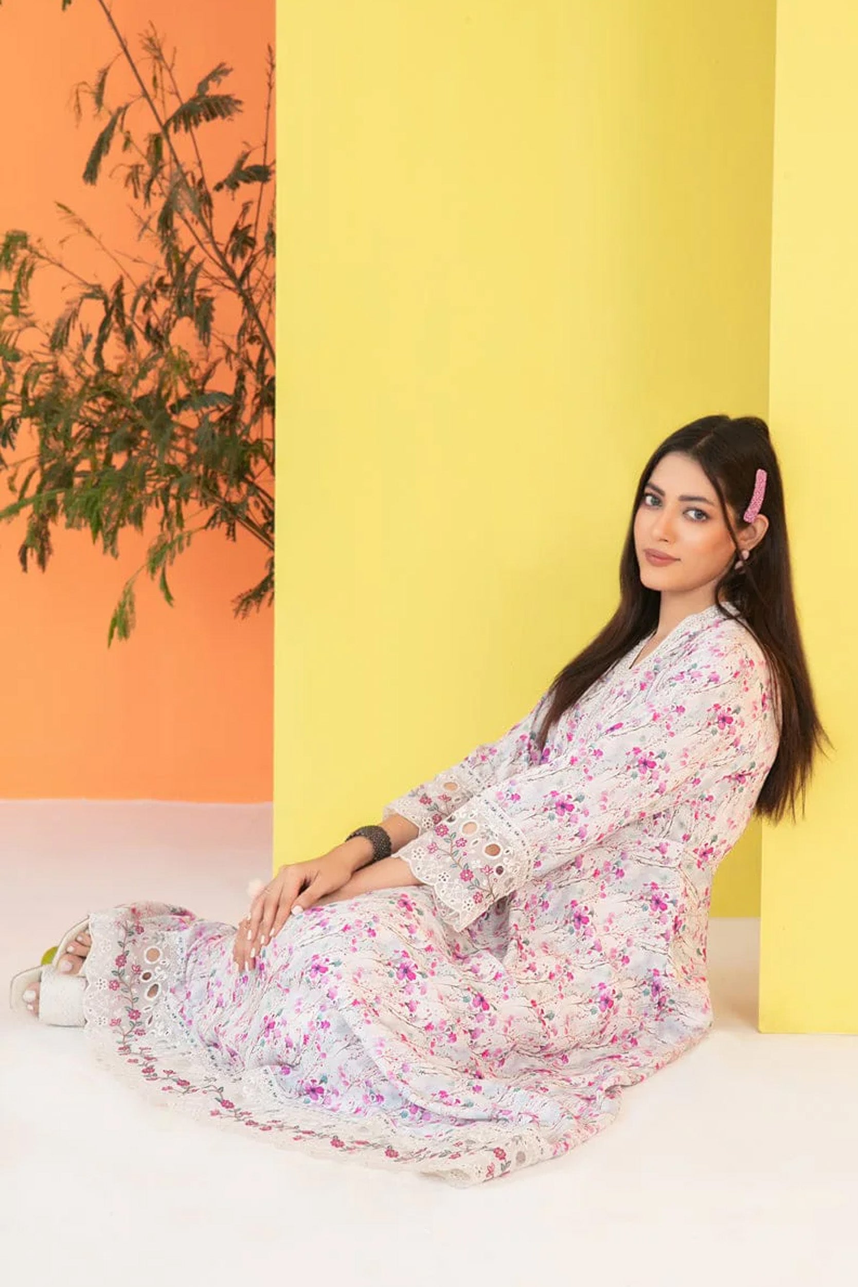 FEZA | EMBROIDERED & PRINTED STAPLE MAXI DRESS | D-5632