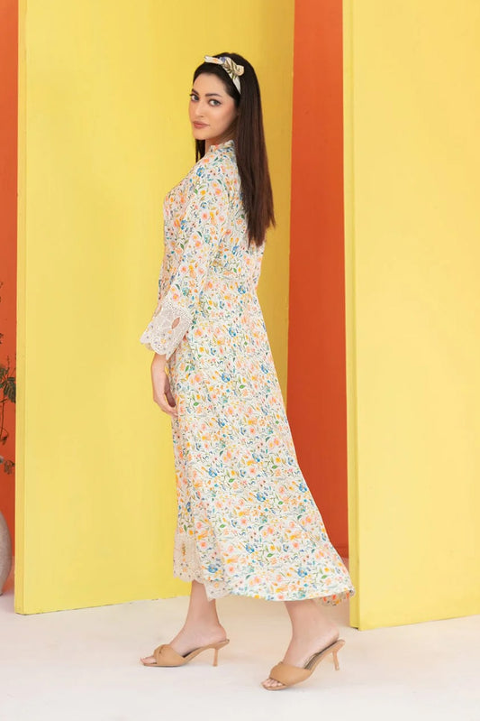 FEZA | EMBROIDERED & PRINTED STAPLE MAXI DRESS | D-5637