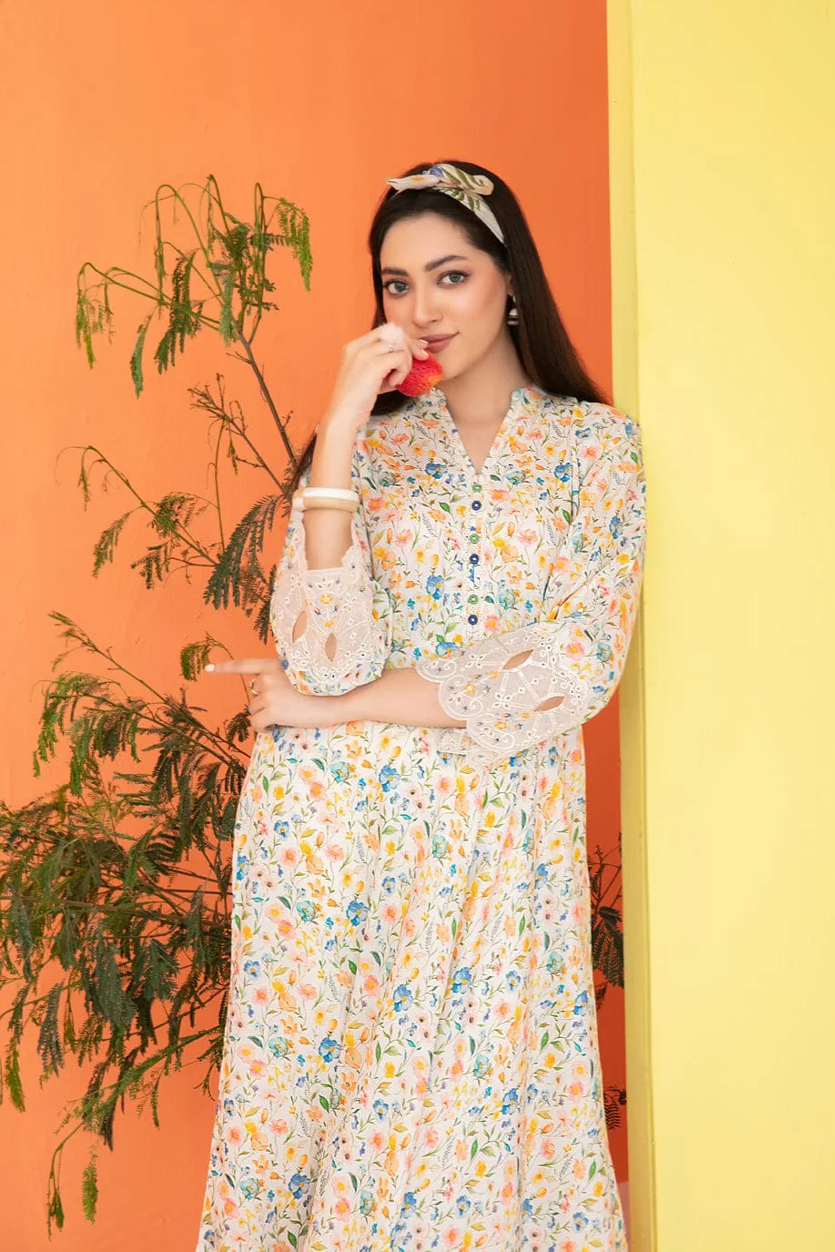 FEZA | EMBROIDERED & PRINTED STAPLE MAXI DRESS | D-5637