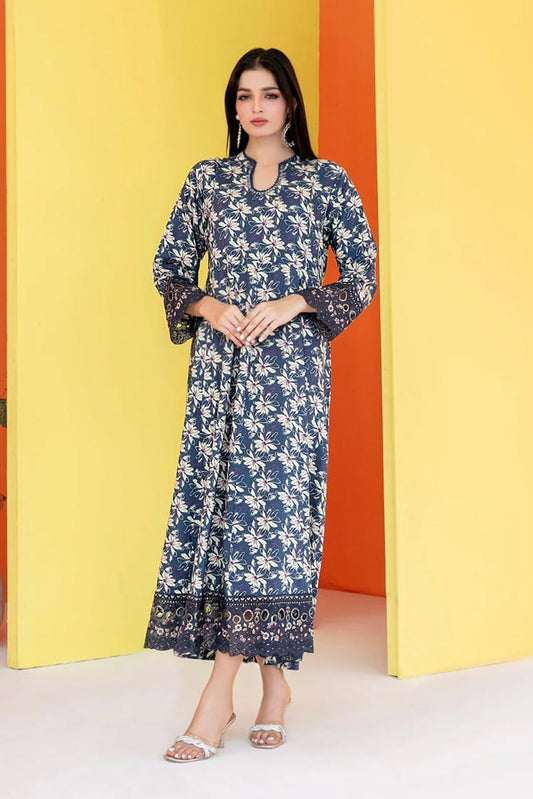 FEZA | EMBROIDERED & PRINTED STAPLE MAXI DRESS | D-5638