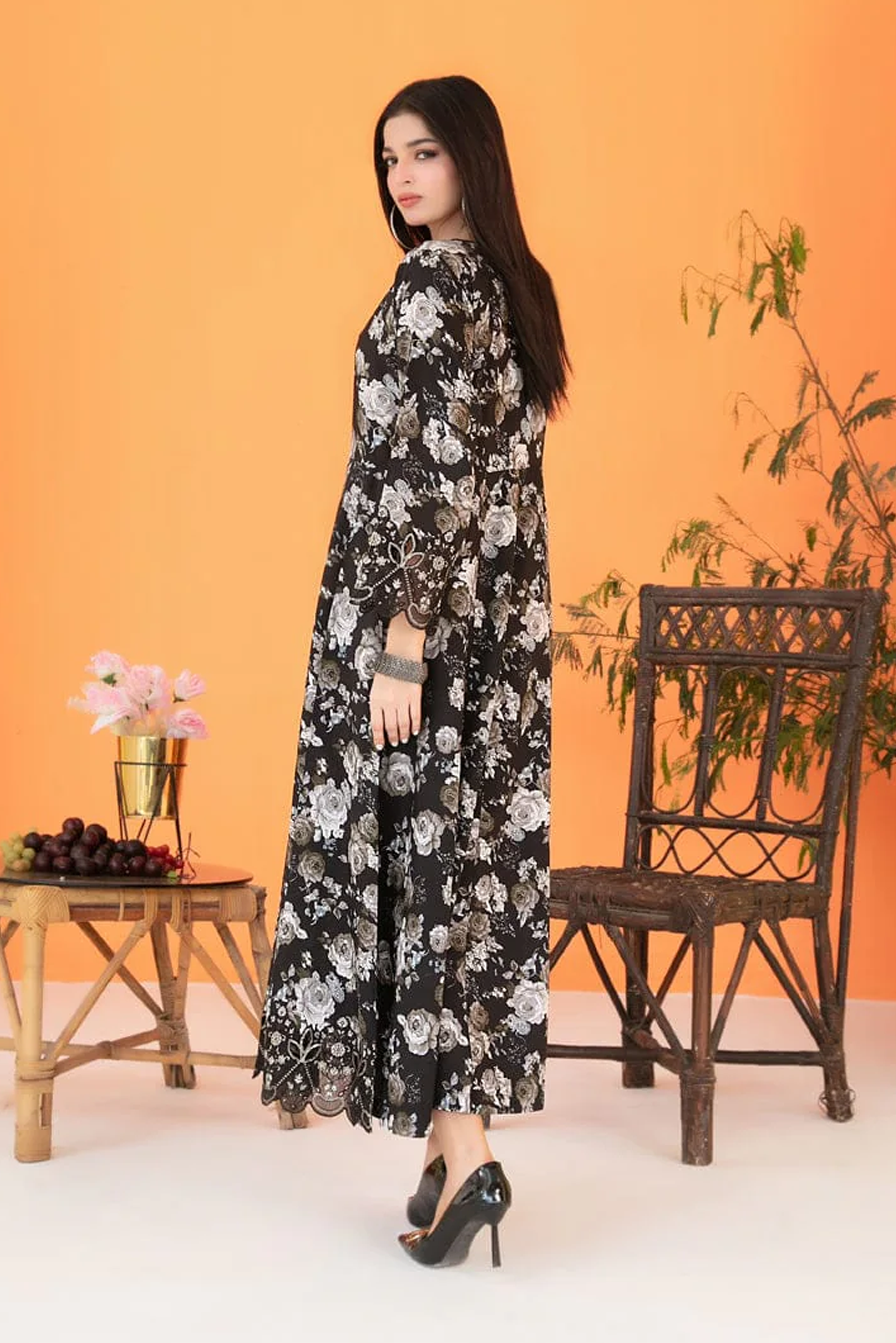 FEZA | EMBROIDERED & PRINTED STAPLE MAXI DRESS | D-5633