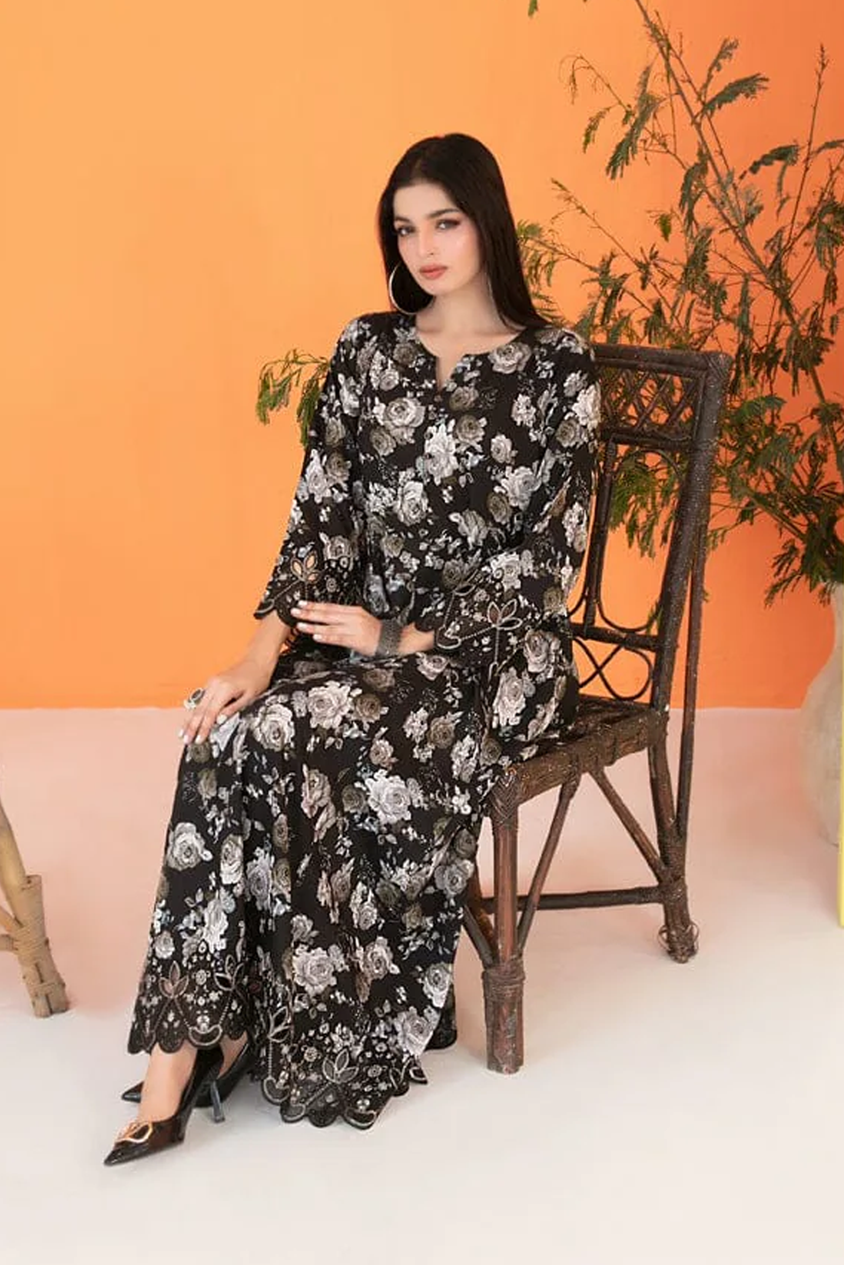 FEZA | EMBROIDERED & PRINTED STAPLE MAXI DRESS | D-5633